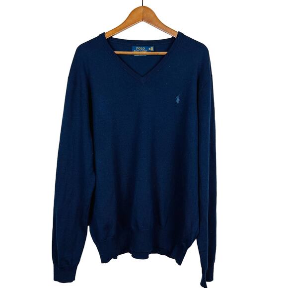Polo Ralph Lauren Merino Wool V Neck Sweater Pullover Long Sleeve Blue XXL - Picture 5 of 5